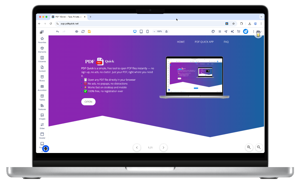 An example of how the application looks on a laptop's display.
